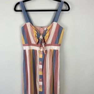 Madewell Tie Front Cut Out Rainbow Sherbert Striped Cotton Dress Size 4